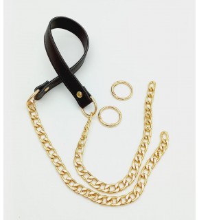 Çanta Aksesuar Suni Deri Dikişli Kahverengi Light Gold Zincirli Çanta Sapı