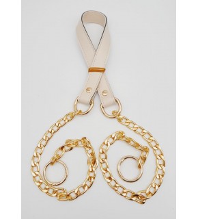 Çanta Aksesuar Suni Deri Dikişli Light Gold Zincirli Krem Renk Çanta Sapı