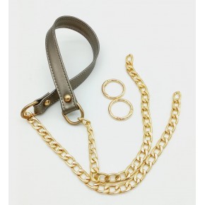 Çanta Aksesuar Suni Deri Dikişli Parlak Gri Renk Light Gold Zincirli Çanta Sapı