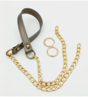 Çanta Aksesuar Suni Deri Dikişli Parlak Gri Renk Light Gold Zincirli Çanta Sapı