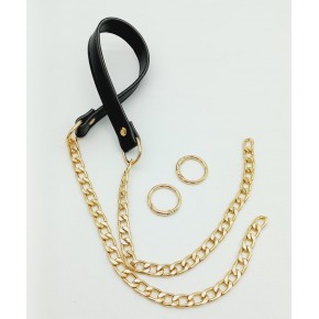 Çanta Aksesuar Suni Deri Dikişli Siyah Renk Light Gold Zincirli Çanta Sapı