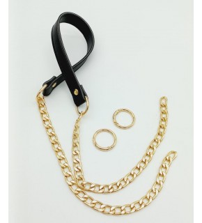 Çanta Aksesuar Suni Deri Dikişli Siyah Renk Light Gold Zincirli Çanta Sapı