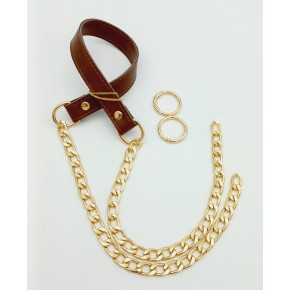 Çanta Aksesuar Suni Deri Dikişli Taba Renk Light Gold Zincirli Çanta Sapı