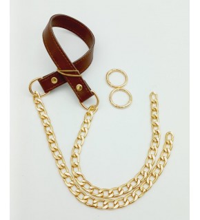 Çanta Aksesuar Suni Deri Dikişli Taba Renk Light Gold Zincirli Çanta Sapı