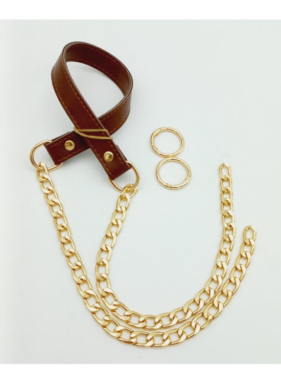 Çanta Aksesuar Suni Deri Dikişli Taba Renk Light Gold Zincirli Çanta Sapı