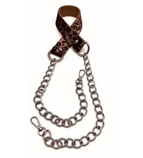 Çanta Aksesuar Suni Deri Gümüş Renk Zincirli Leopar Renk Çanta Sapı