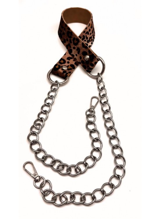 Çanta Aksesuar Suni Deri Gümüş Renk Zincirli Leopar Renk Çanta Sapı