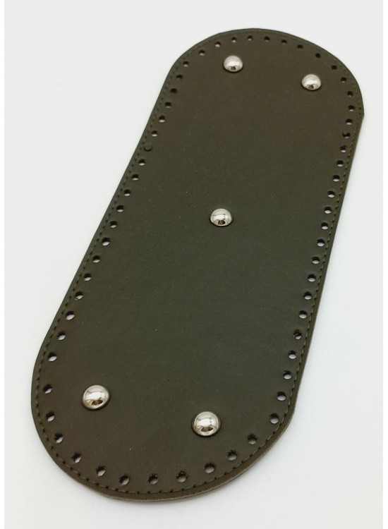 Çanta Aksesuar Suni Deri Haki Renk 30X12 cm Oval Çanta Tabanı (Gümüş Aparatlı)