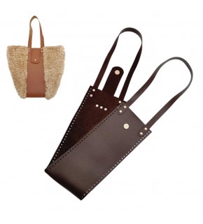 Çanta Aksesuar Suni Deri Kova Model Koyu Kahverengi Çanta Deri Seti Light Gold Metal