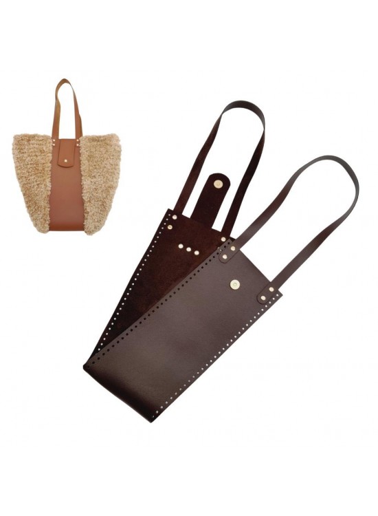 Çanta Aksesuar Suni Deri Kova Model Koyu Kahverengi Çanta Deri Seti Light Gold Metal
