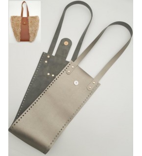 Çanta Aksesuar Suni Deri Kova Model Parlak Gri Renk Çanta Deri Seti Light Gold Metal