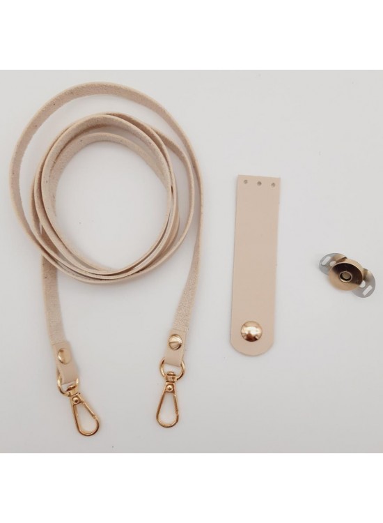 Çanta Aksesuar Suni Deri Krem Cep Telefonu Seti Light Gold Metalli