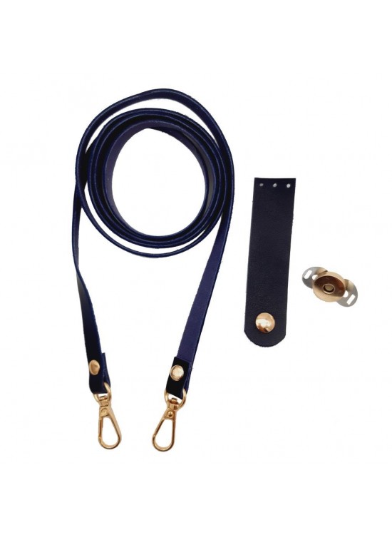 Çanta Aksesuar Suni Deri Lacivert Cep Telefonu Seti Light Gold Metalli