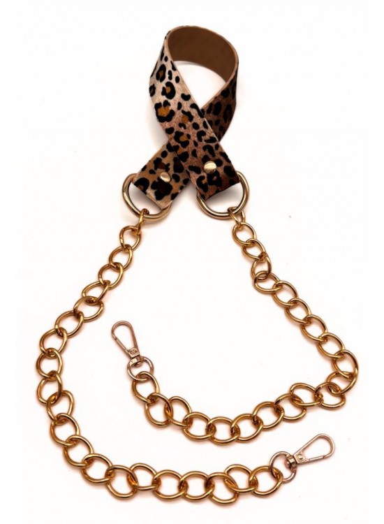 Çanta Aksesuar Suni Deri Light Gold Zincirli Leopar Renk Çanta Sapı