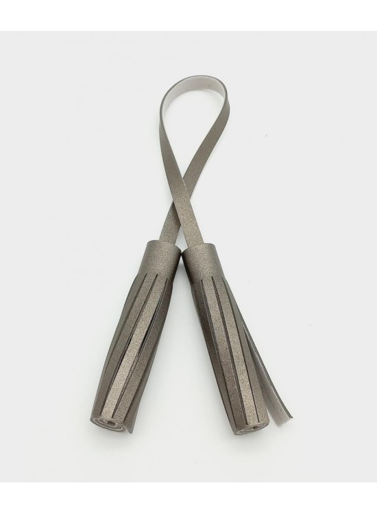 Çanta Aksesuar Suni Deri Parlak Gri İkili Düz Püskül