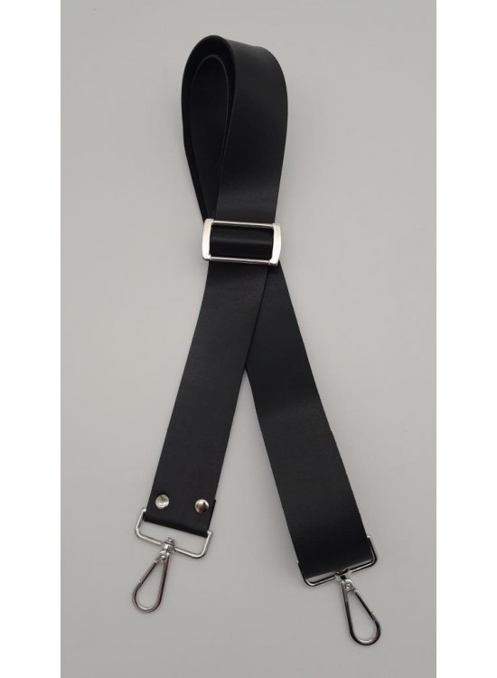 Çanta Aksesuar Suni Deri Siyah 120X4 Cm Çanta Sapı Kalsap Gümüş Metalli