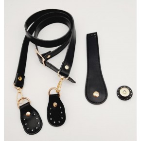 Çanta Aksesuar Suni Deri Siyah 140x2 Ayarlı Saplı Çanta Seti Light Gold Metalli