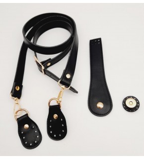 Çanta Aksesuar Suni Deri Siyah 140x2 Ayarlı Saplı Çanta Seti Light Gold Metalli