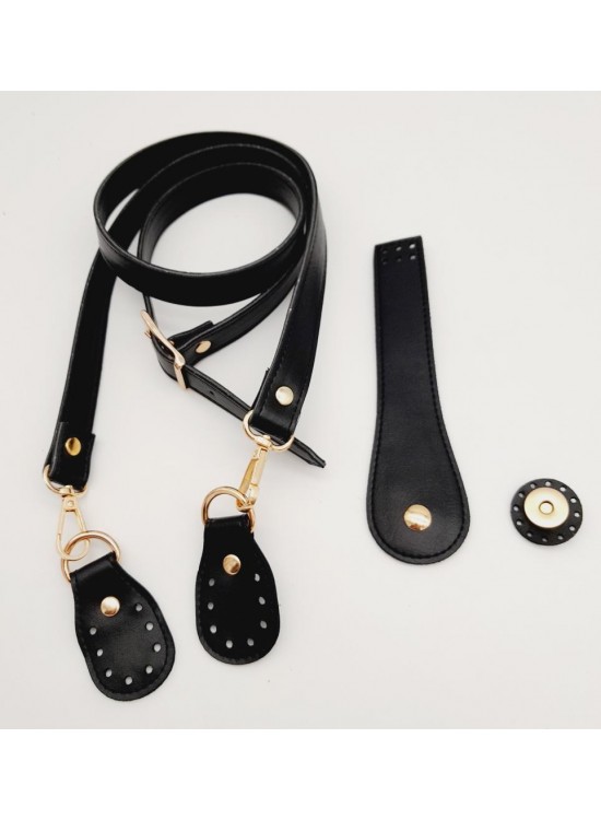 Çanta Aksesuar Suni Deri Siyah 140x2 Ayarlı Saplı Çanta Seti Light Gold Metalli