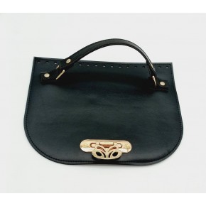 Çanta Aksesuar Suni Deri Siyah Renk 24X19 Cm Kapak Light Gold Metalli