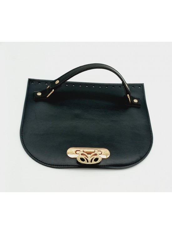 Çanta Aksesuar Suni Deri Siyah Renk 24X19 Cm Kapak Light Gold Metalli