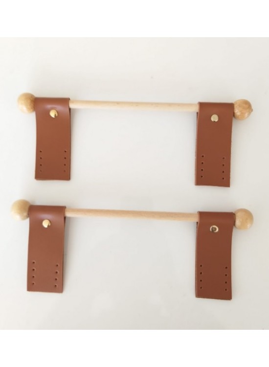 Çanta Aksesuar Suni Derili Ahşap Çanta Sapı Taba Renk