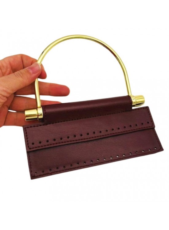 Çanta Aksesuar Suni Derili Metal Çanta Sapı İpek Model Bordo Renk Light Gold Metal (Yeni Model)