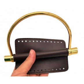 Çanta Aksesuar Suni Derili Metal Çanta Sapı İpek Model Koyu Kahve Renk Light Gold Metal