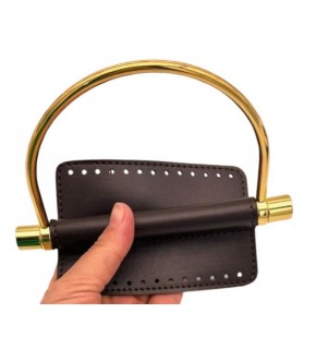 Çanta Aksesuar Suni Derili Metal Çanta Sapı İpek Model Koyu Kahve Renk Light Gold Metal