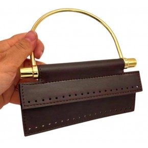 Çanta Aksesuar Suni Derili Metal Çanta Sapı İpek Model Koyu Kahve  Renk Light Gold Metal (Yeni Model)