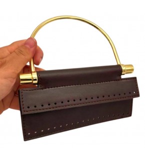 Çanta Aksesuar Suni Derili Metal Çanta Sapı İpek Model Koyu Kahve  Renk Light Gold Metal (Yeni Model)