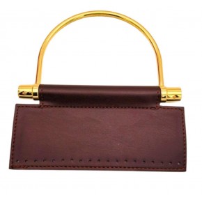 Çanta Aksesuar Suni Derili Metal Çanta Sapı İpek Model Koyu Kahve  Renk Light Gold Metal (Yeni Model)