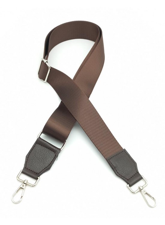 Çanta Aksesuar Suni Derili Polyester Kolon 120X4 Cm Kahverengi Gümüş Metalli