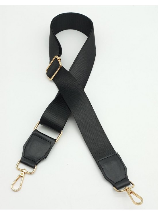 Çanta Aksesuar Suni Derili Polyester Kolon 120X4 Cm Siyah Light Gold Metalli