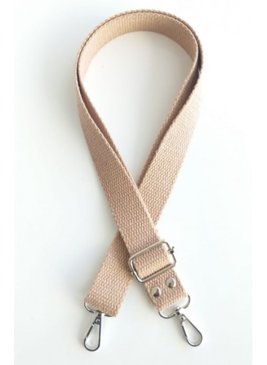 Çanta Aksesuar Sütlü Kahve Pamuklu Kolon Ayarlamalı Çanta Sapı Gümüş Metalli