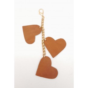 Çanta Aksesuar Taba Gerçek Deri Kalpli Süs Püskül Light Gold Zincirli