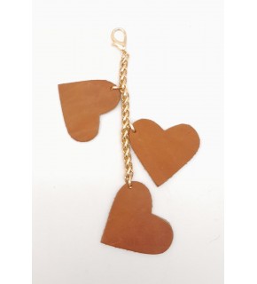 Çanta Aksesuar Taba Gerçek Deri Kalpli Süs Püskül Light Gold Zincirli