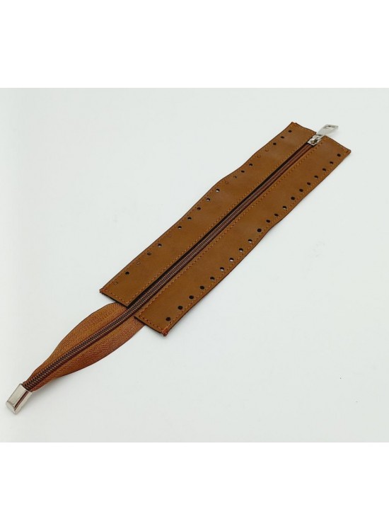 Çanta Aksesuar Taba Renk 28 Cm Derili Fermuar Gümüş Metalli