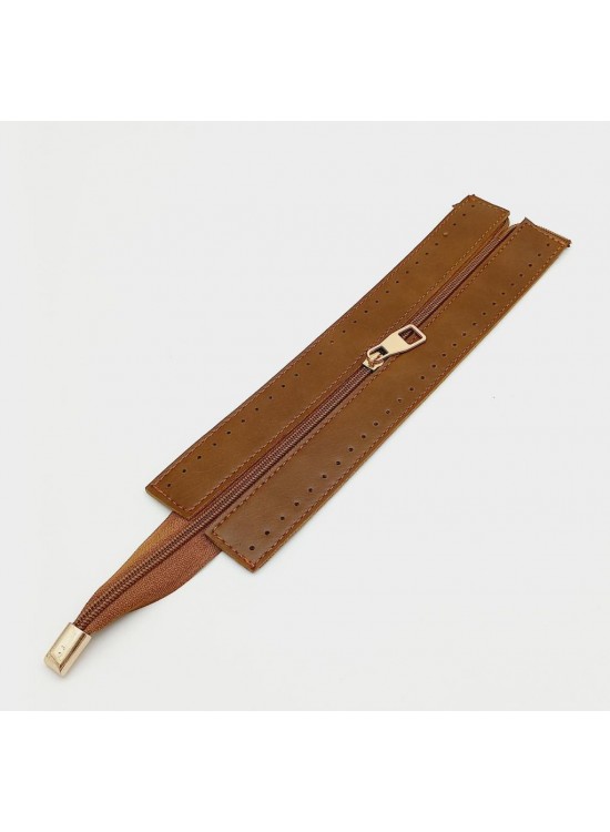 Çanta Aksesuar Taba Renk 28 Cm Derili Fermuar Light Gold Metalli