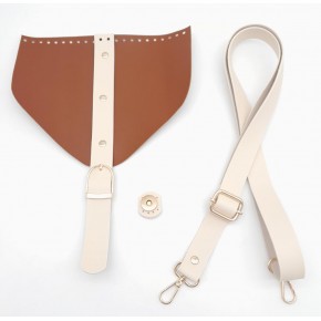 Çanta Aksesuar Taba Renk Krem Şeritli Suni Deri Çanta Seti Light Gold Metalli