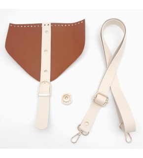 Çanta Aksesuar Taba Renk Krem Şeritli Suni Deri Çanta Seti Light Gold Metalli