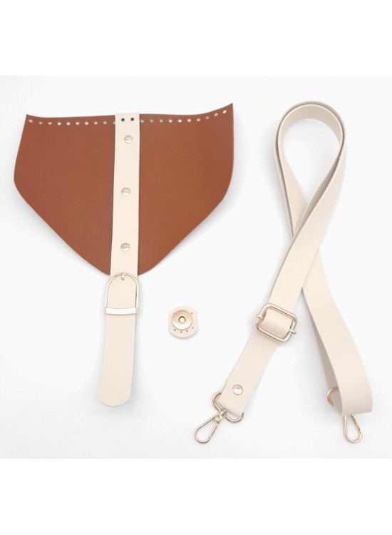 Çanta Aksesuar Taba Renk Krem Şeritli Suni Deri Çanta Seti Light Gold Metalli