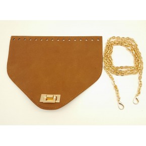Çanta Aksesuar Taba Renk Nubuk Süet 22.5x17 cm Kapaklı 120 cm Zincirli Çanta Seti