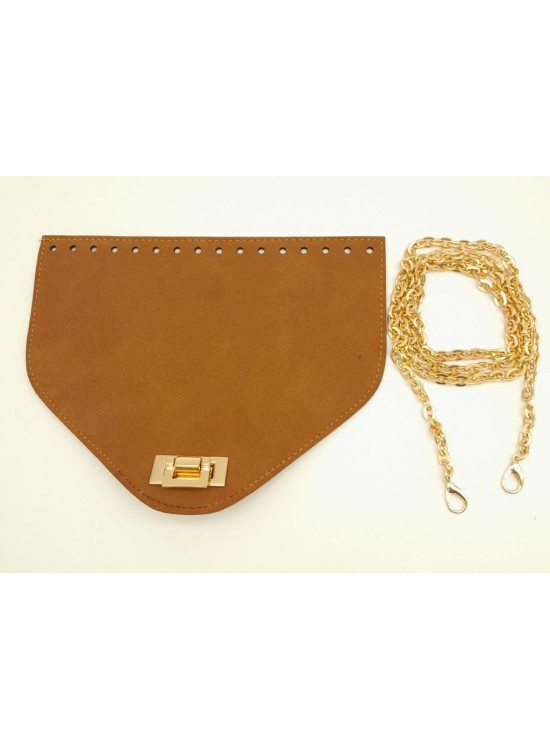 Çanta Aksesuar Taba Renk Nubuk Süet 22.5x17 cm Kapaklı 120 cm Zincirli Çanta Seti