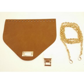 Çanta Aksesuar Taba Renk Nubuk Süet 22.5x17 cm Kapaklı 120 cm Zincirli Çanta Seti