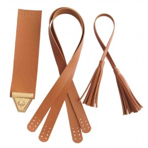 Çanta Aksesuar Taba Renk Suni Deri Sap Kapak Püskül Seti