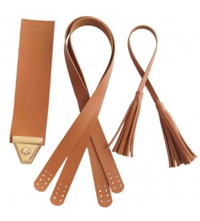 Çanta Aksesuar Taba Renk Suni Deri Sap Kapak Püskül Seti