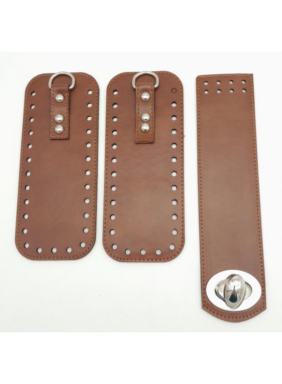 Çanta Aksesuar Taba Renk Yan Parça Ve Kapak Seti Gümüş Metalli