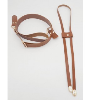 Çanta Aksesuar Taba Suni Deri 120X2.4 Cm Ayarlı Çanta Saplı Büzgülü Set Light Gold Metal