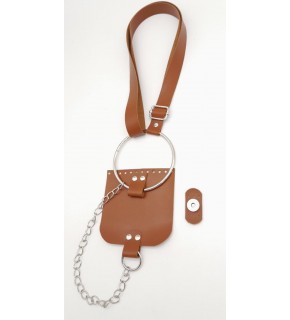 Çanta Aksesuar Taba Suni Deri Halkalı Model Kapaklı Set Gümüş Metalli